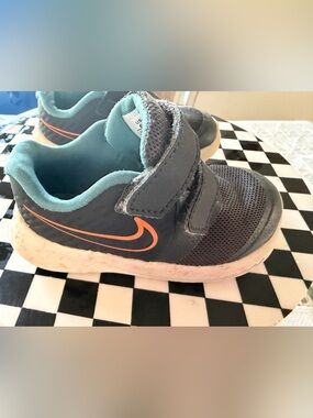 Nike Kids Gray & Teal Velcro Sneakers with Orange Swoosh